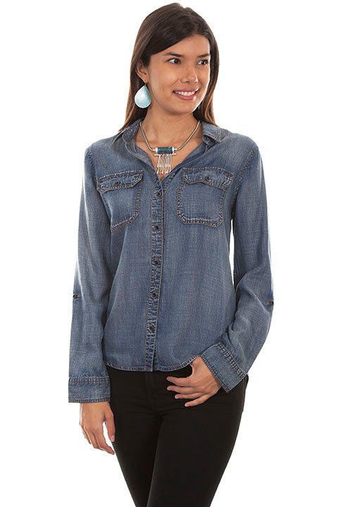 Denim Hi/Lo Blouse HC473