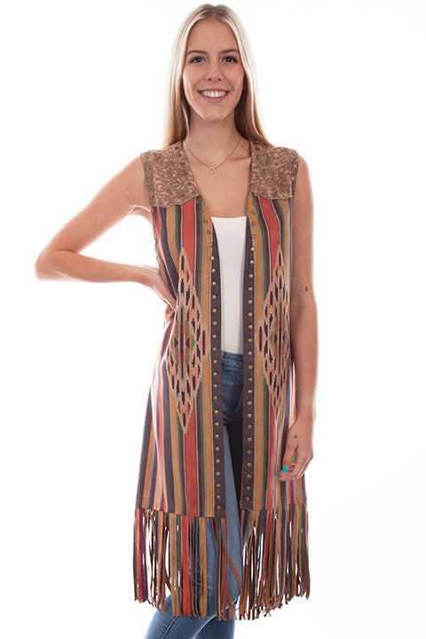 Serape Fringe Vest Long HC768