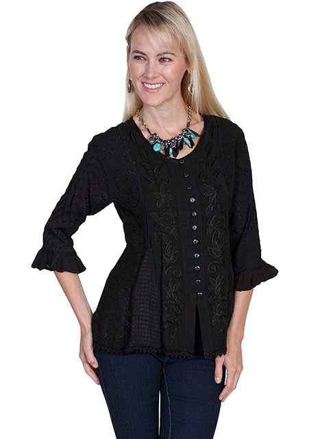 3/4 Sleeve Rayon Blouse Black HC67