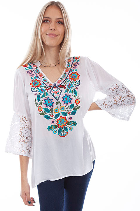 Embroidered Crochet Sleeve Blouse HC728