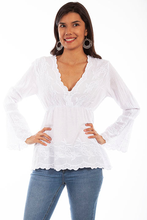 Embroidered Cotton Long Sleeve White PSL-221