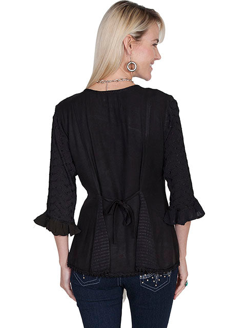 3/4 Sleeve Rayon Blouse Black HC67