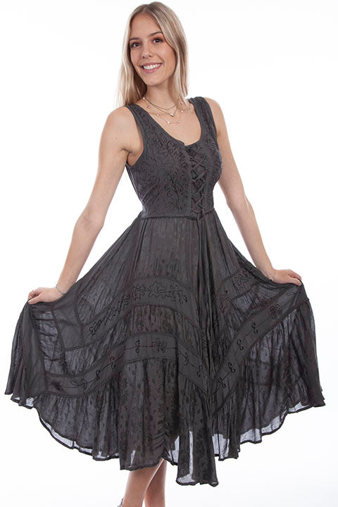 Lace Up Western Dress Gunmetal HC118