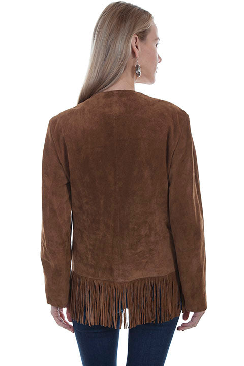 Deep V Neck Fringe Jacket Brown L1003